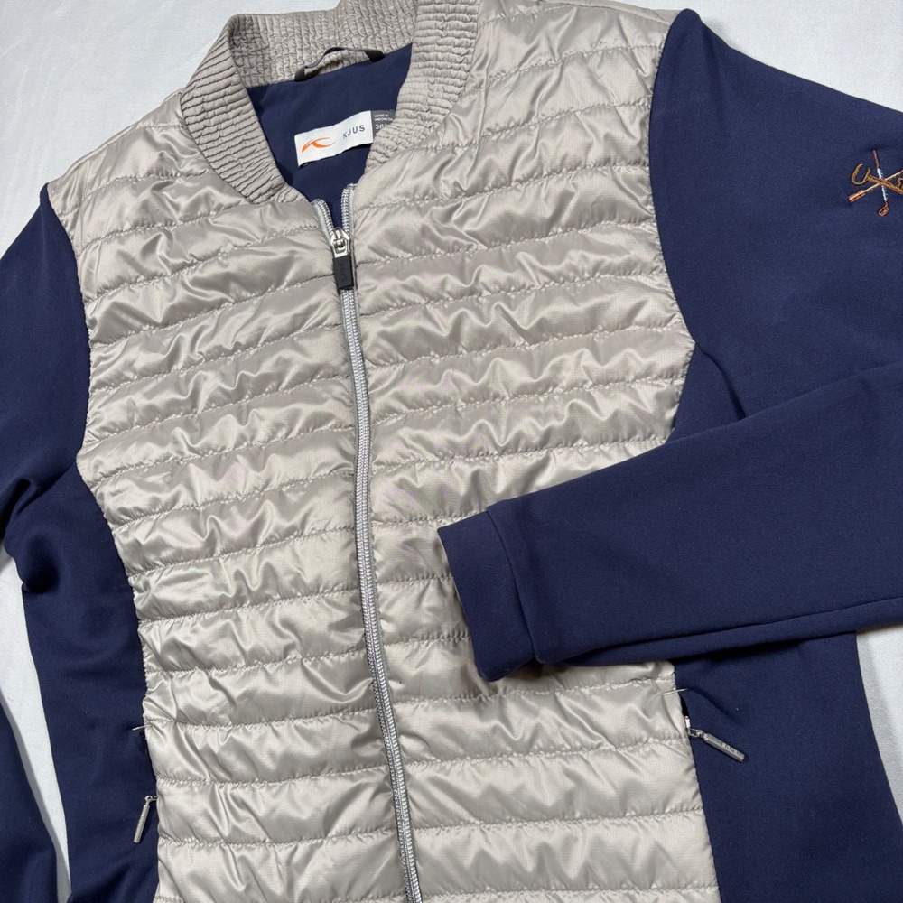 KJUS Hybrid Jacket Mens 38 M Navy Silver Quilted Insulated Golf Full Zip Bomber